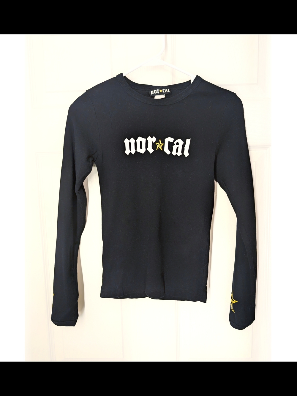 Women's Black Long Sleeve Nor•Cal Tee with Yellow Nautical Star Accent